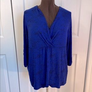 Reitmans Tunic Wrap-Style Tunic w Three-Quarter Sleeves, Blue & Black, 1X Plus